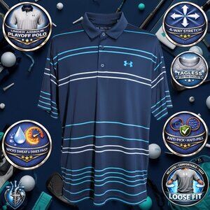 Under Armour Playoff Polo 2.0 Men’s XXL Navy Teal Striped Golf Shirt 1327037